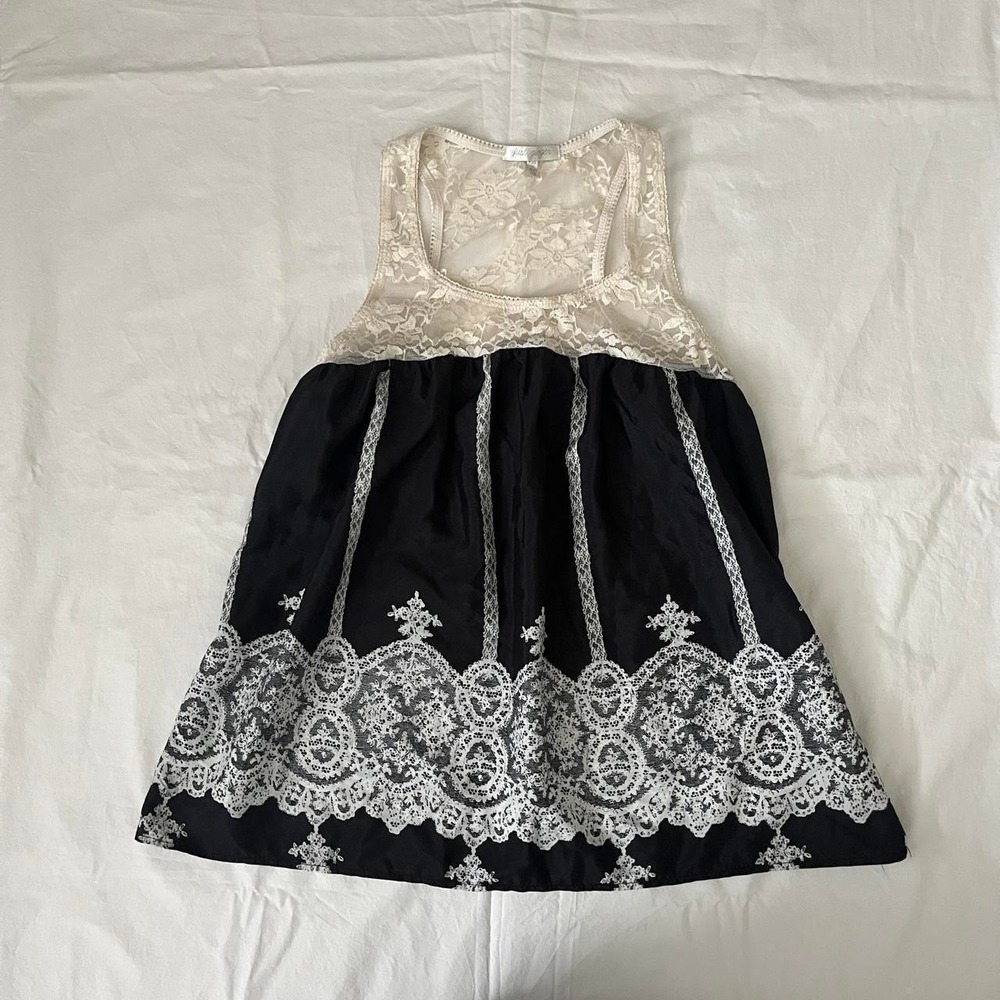 Y2K Just Ginger Babydoll Lace Tank Top Women's Small Black Ivory Coquette Goth